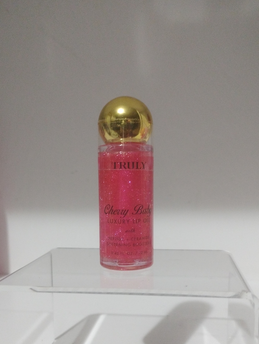 TRULY Cherry Baby Lip Oil - Shimmering Hot Pink with Gold Cap